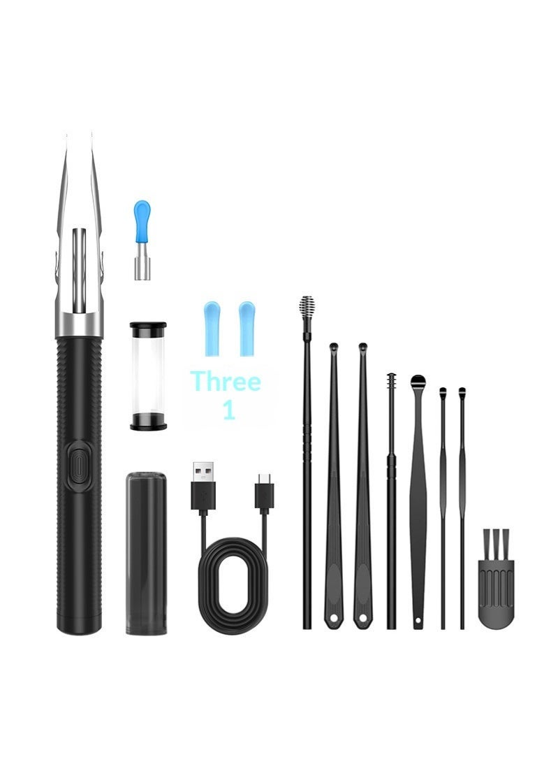 ميون جهاز ذكي لإزالة شمع الأذن مزود بملقط وكاميرا، يتضمن 5 ملاعق أذن من السيليكون الناعم، طقم تنظيف أذن لاسلكي لأجهزة iOS وأندرويد، إضاءة عالية الدقة، طقم تنظيف أذن من 8 قطع (أسود) - Image 2